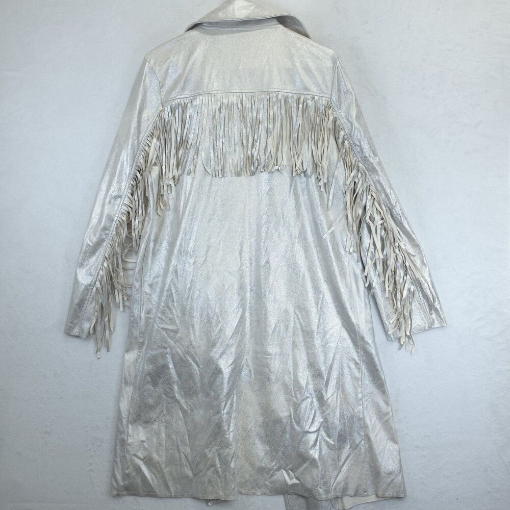 Shyanne Womens Large Metallic Fringe Trench Coat Open Front Western Festival NWT